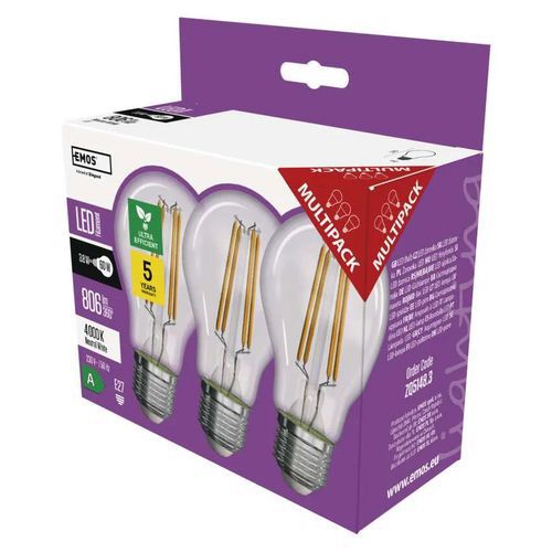 LED žiarovka Filament A60, pätka E27, 3,8 W, 3 ks