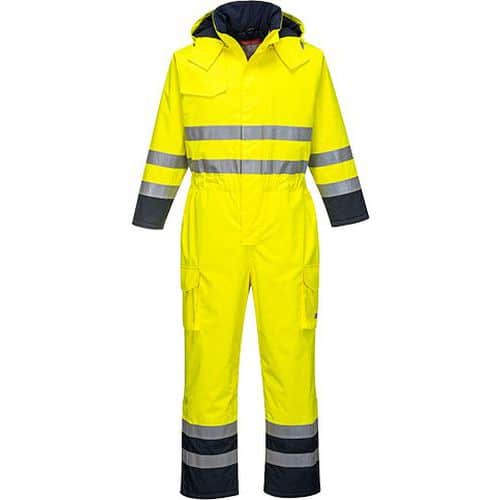 Nehorľavá kombinéza Bizflame Rain Hi-Vis Multi, modrá/žltá