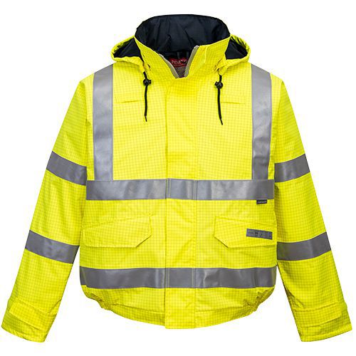 Nehorľavá antistatická vetrovka Bizflame Rain Hi-Vis, žltá