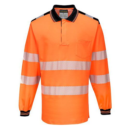 PW3 Hi-Vis Polo tričko L/S, čierna/oranžová