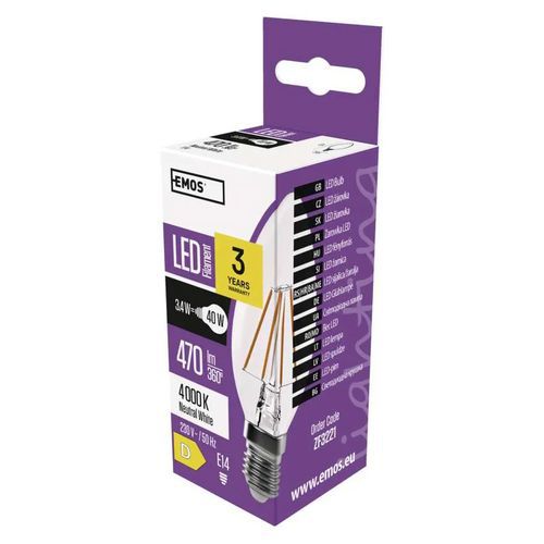 LED žiarovky Filament sviečka, pätka E14, 3,4 W